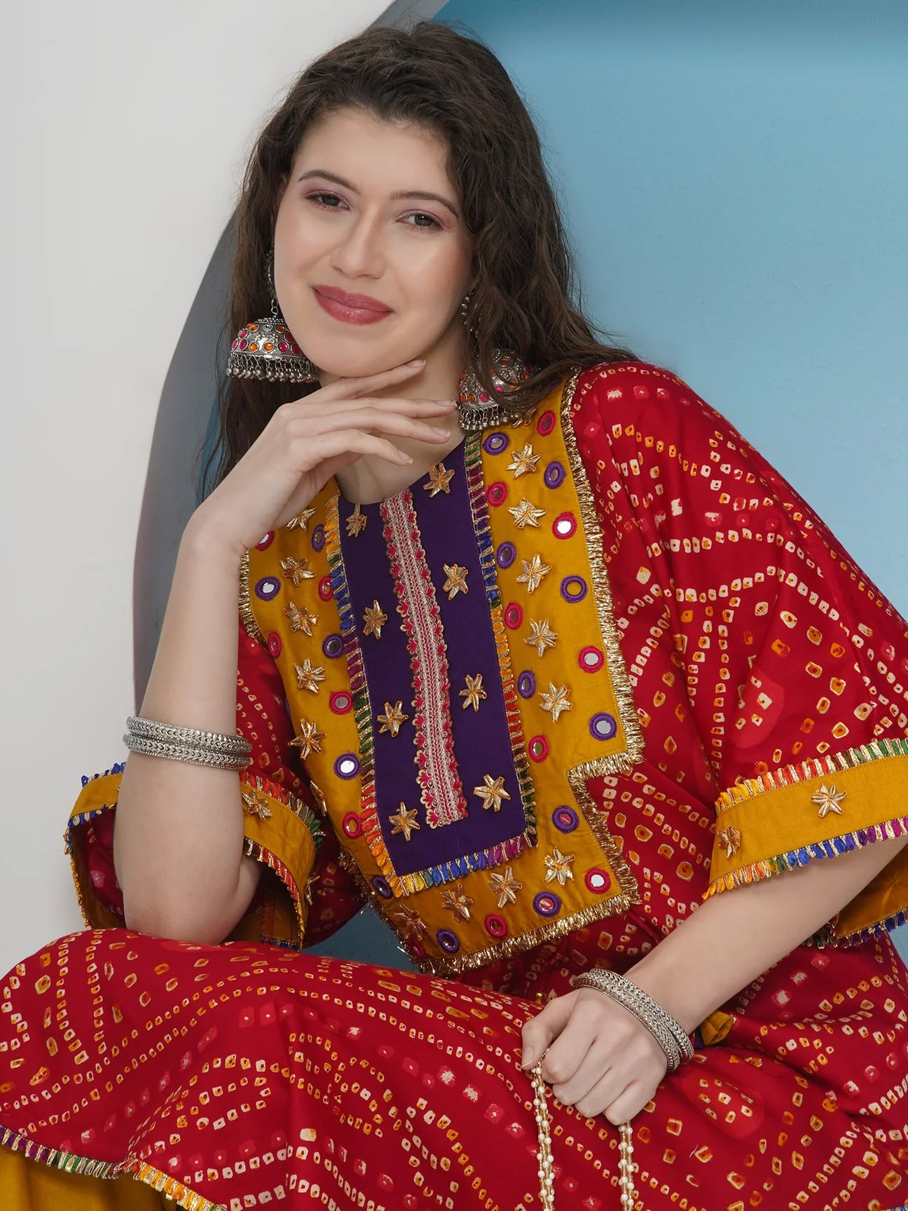 Designer Red Bhandhani Choga Co-ord Set