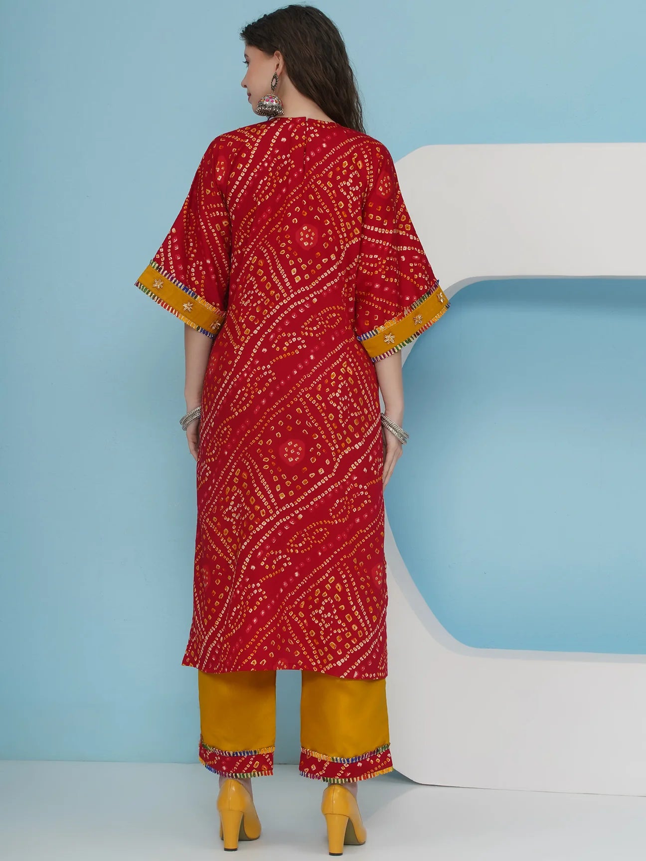 Designer Red Bhandhani Choga Co-ord Set