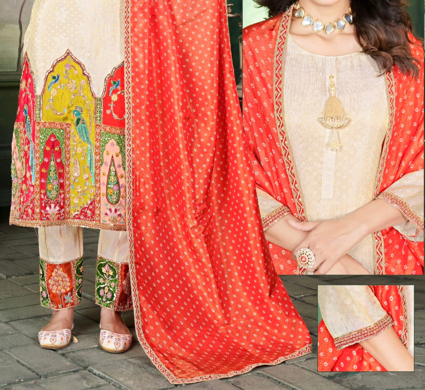 Partywear Shimmer Tissue Silk Suit with straight pants and dupatta