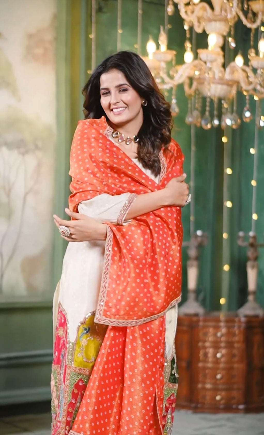 Partywear Shimmer Tissue Silk Suit with straight pants and dupatta