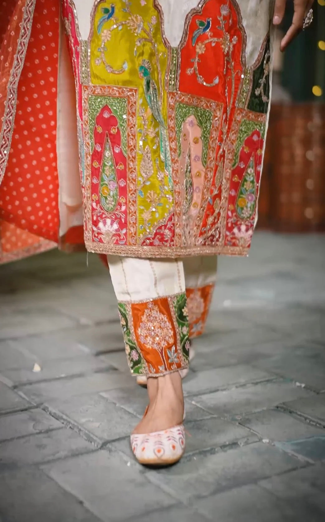 Partywear Shimmer Tissue Silk Suit with straight pants and dupatta