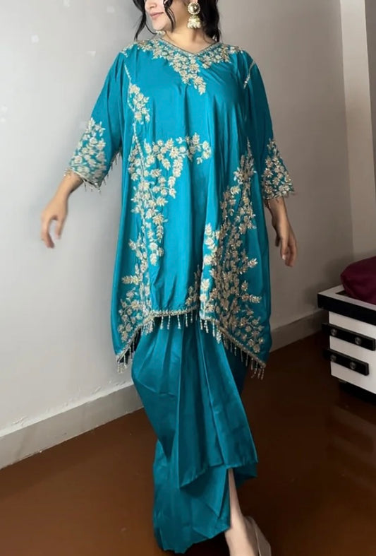 Partywear designer kaftan tunic with dhoti skirt