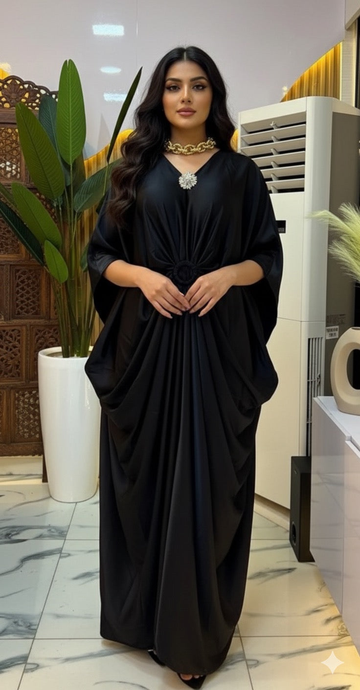 Imported Premium Satin Kaftan With Detachable Rhinestone Brooch
