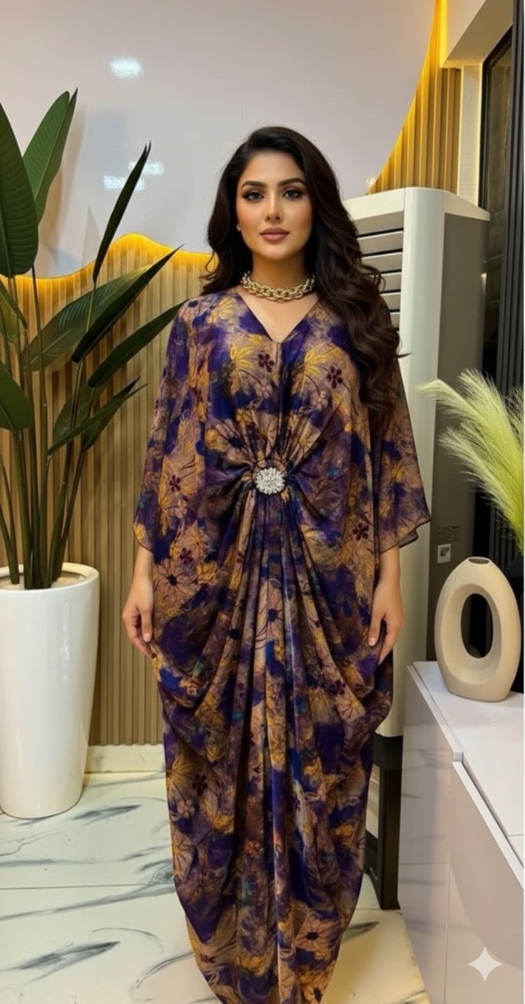 Imported Premium Satin Kaftan With Detachable Rhinestone Brooch
