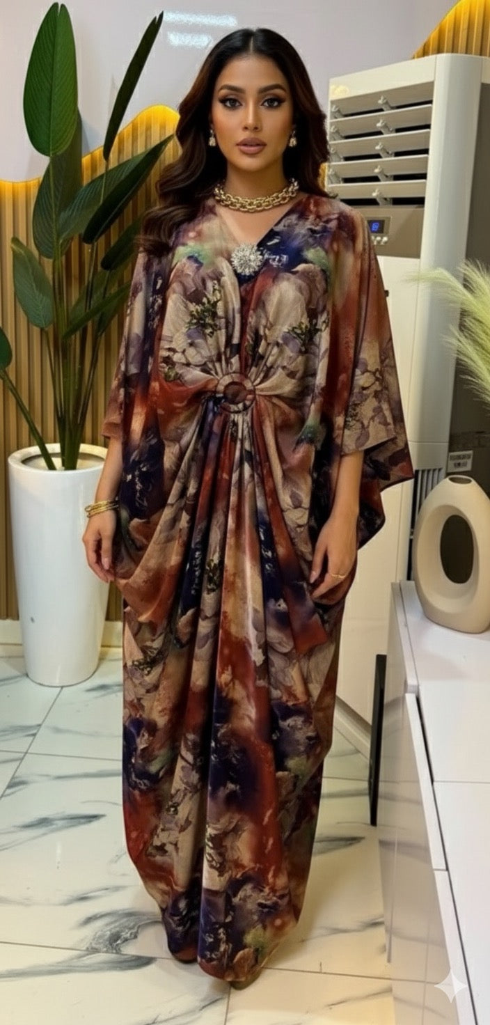 Imported Premium Satin Kaftan With Detachable Rhinestone Brooch