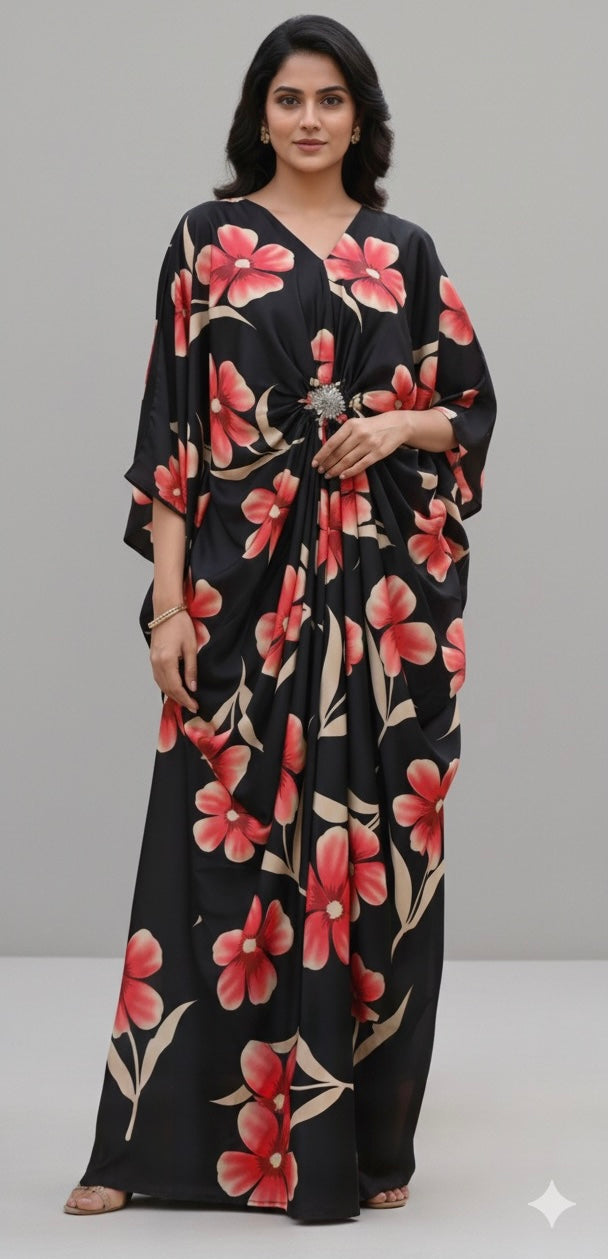 Imported Premium Satin Kaftan With Detachable Rhinestone Brooch