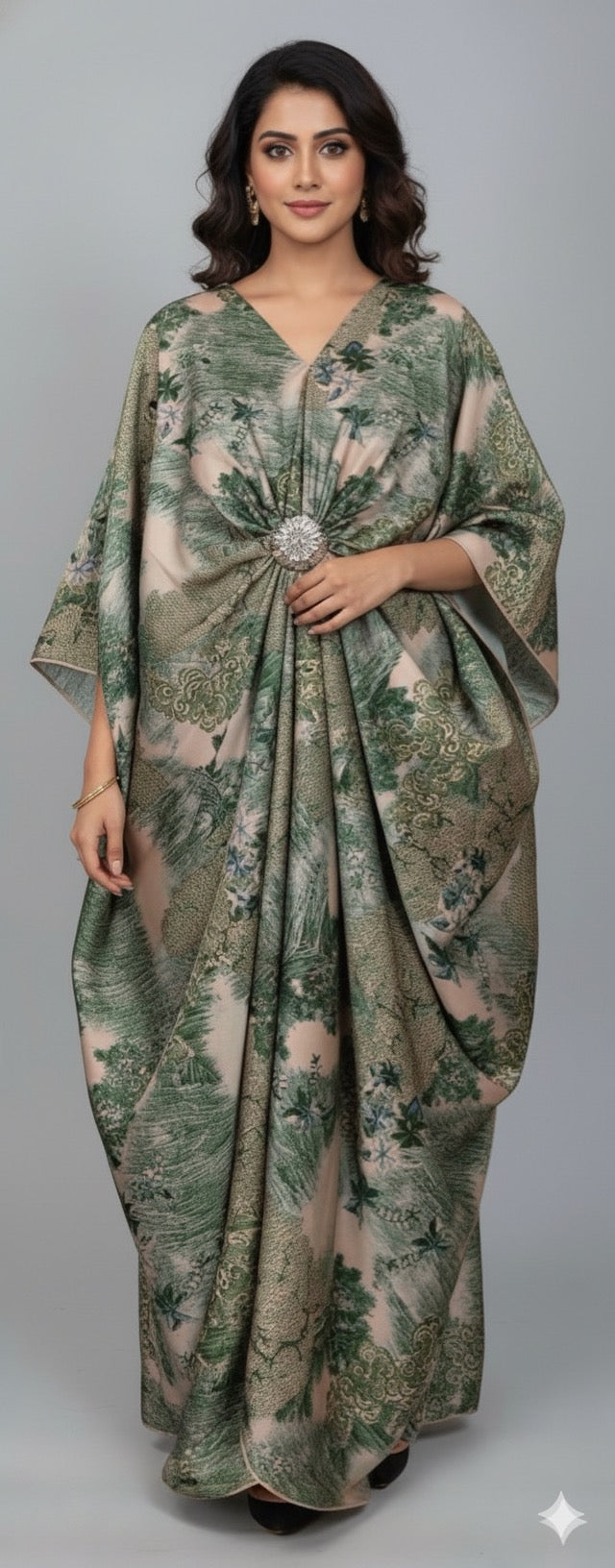 Imported Premium Satin Kaftan With Detachable Rhinestone Brooch
