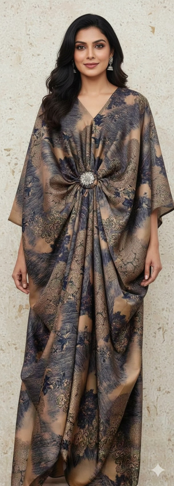 Imported Premium Satin Kaftan With Detachable Rhinestone Brooch