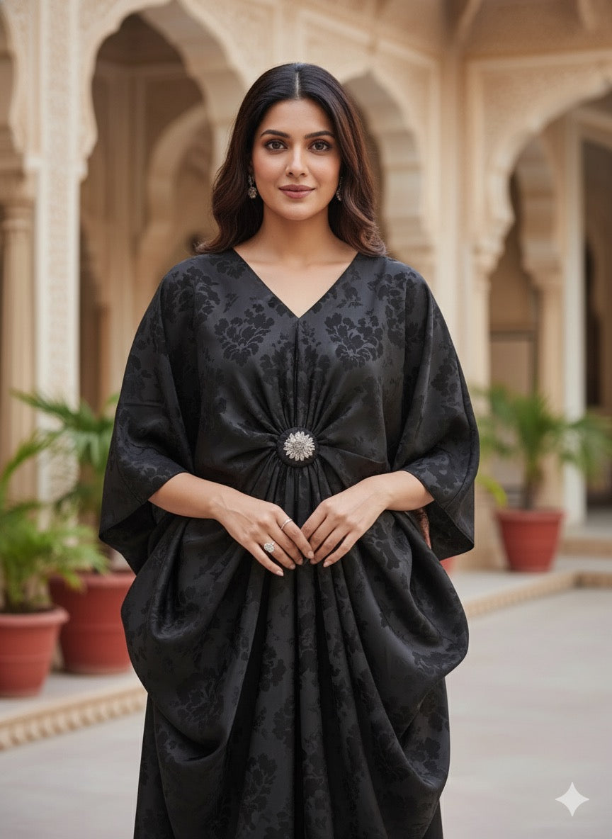 Imported Premium Satin Kaftan With Detachable Rhinestone Brooch