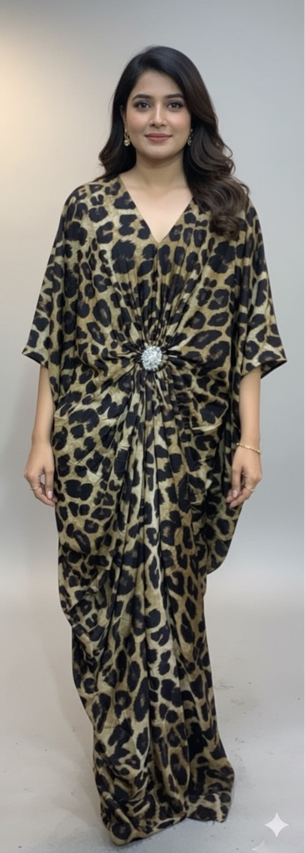 Imported Premium Satin Kaftan With Detachable Rhinestone Brooch