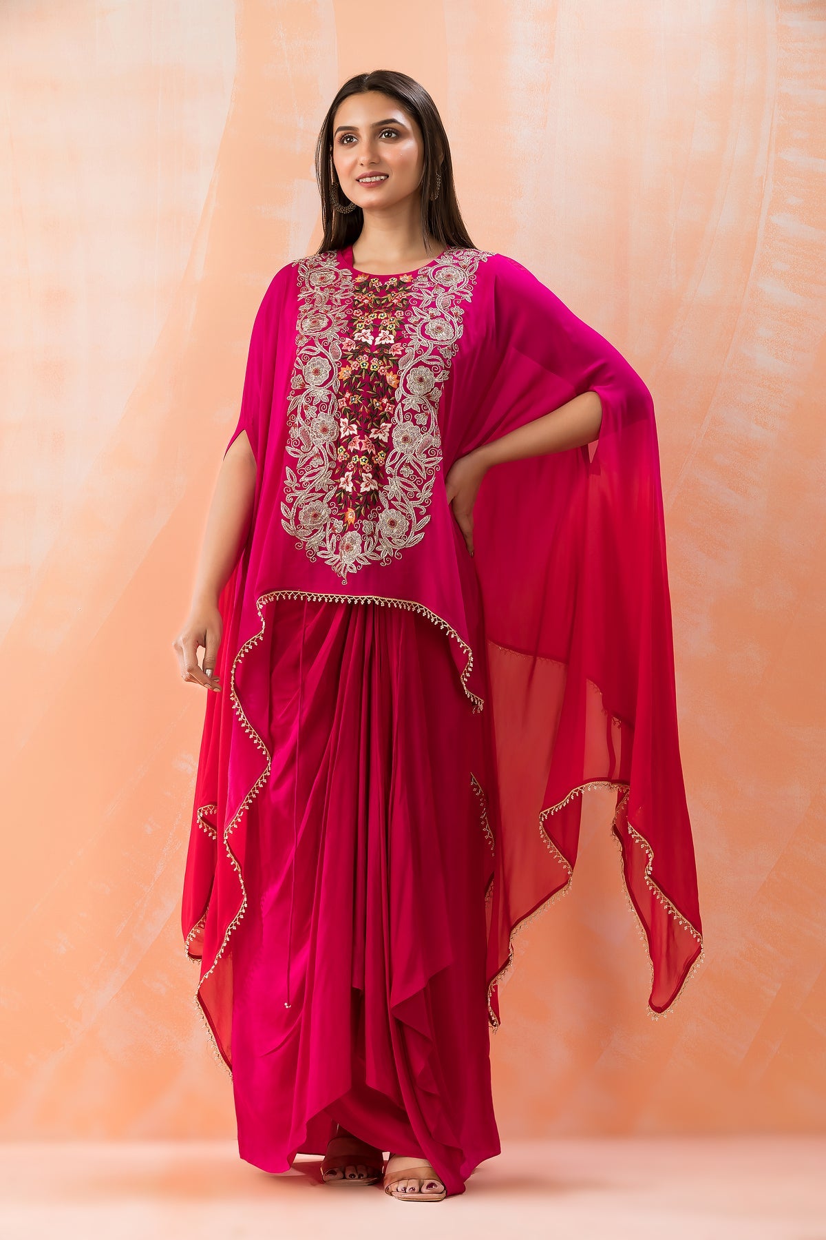 Partywear designer kaftan tunic with dhoti skirt