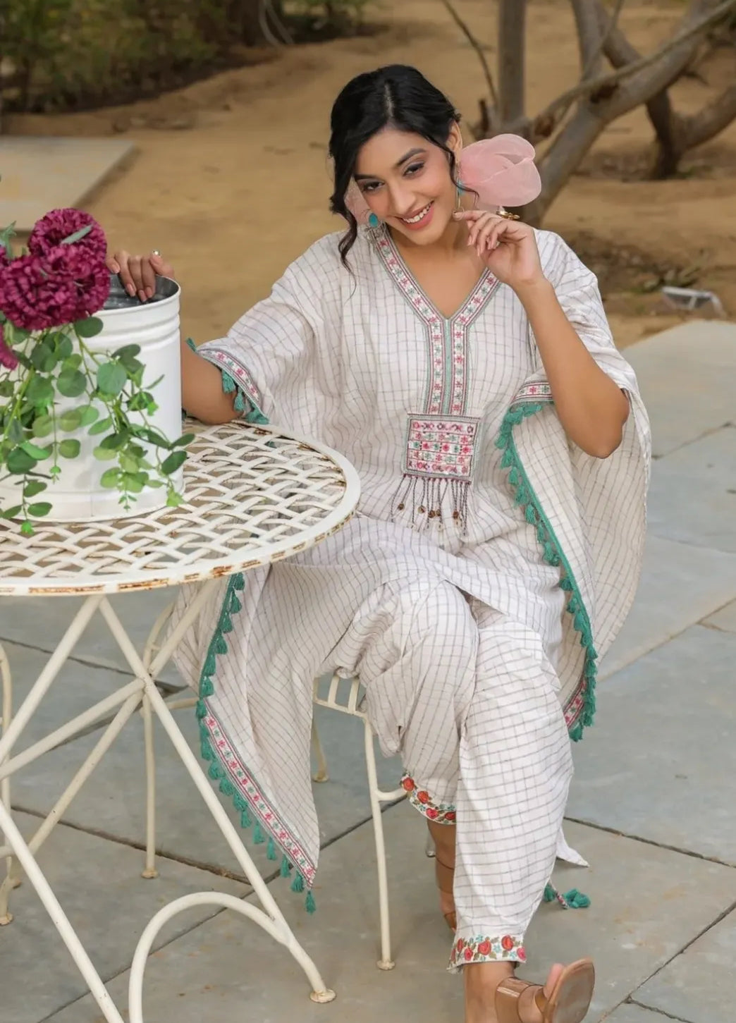 Khadi Cotton Embroidered Kaftan Style Coord Set
