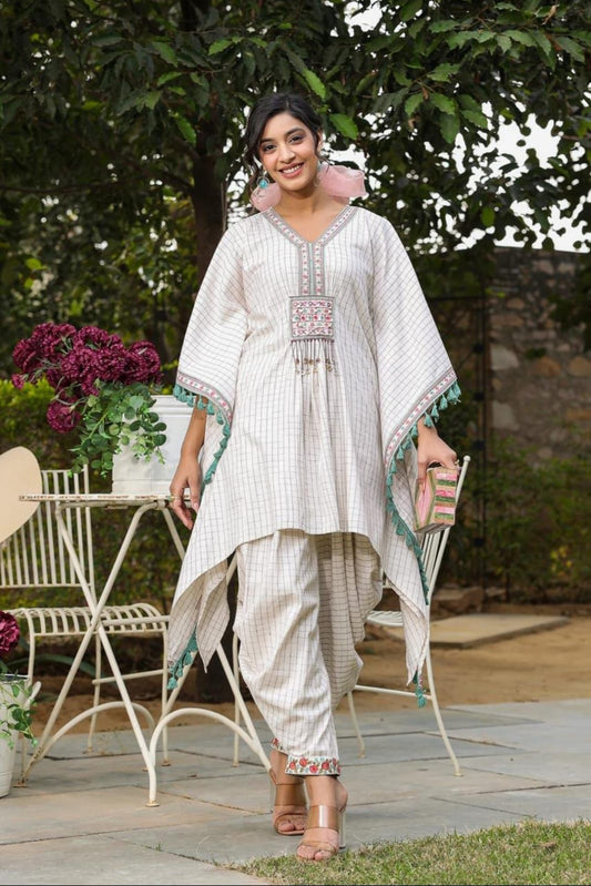 Khadi Cotton Embroidered Kaftan Style Coord Set