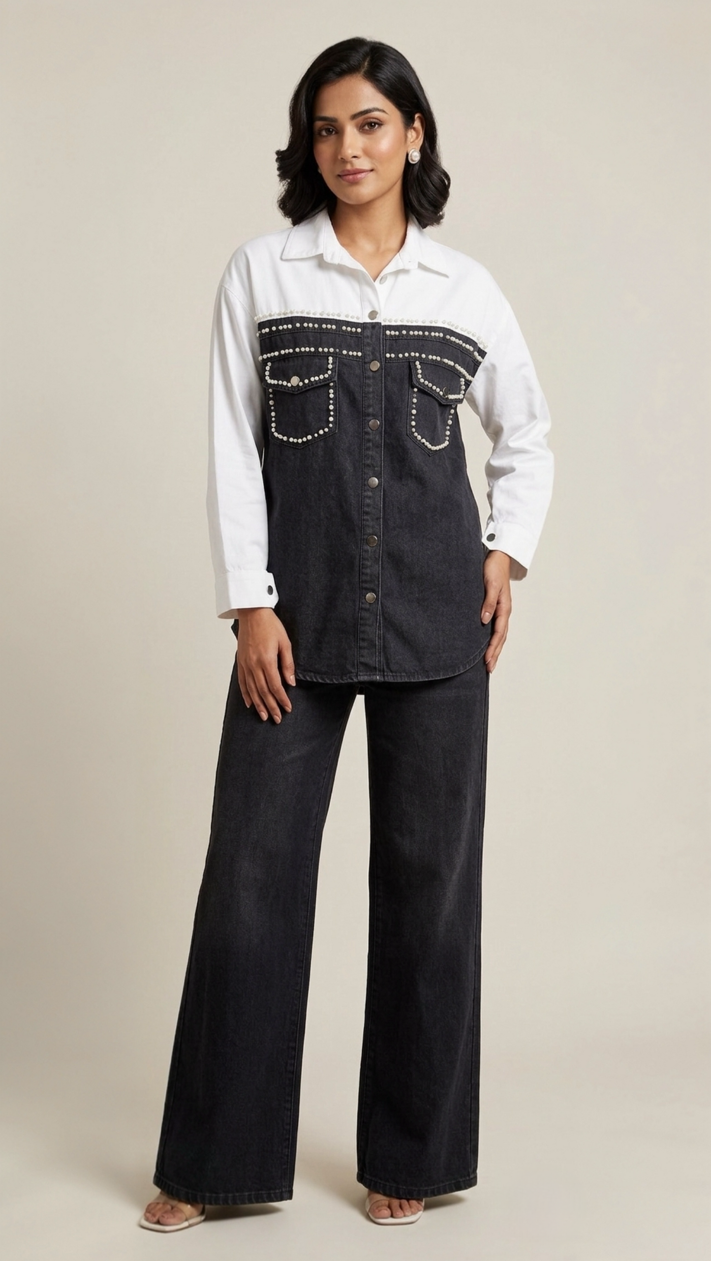 Partywear Embellished Dual Tone Denim Coord Set (Copy)