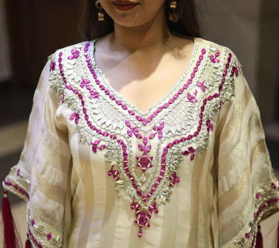 Designer Partywear Mother Daughter Combo Heavy Gota Patti And Mirror Work Kaftan Set