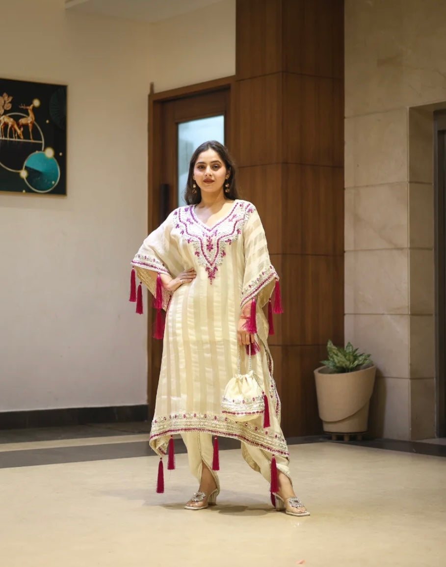 Designer Partywear Mother Daughter Combo Heavy Gota Patti And Mirror Work Kaftan Set