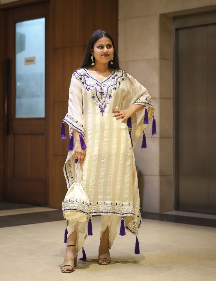 Designer Partywear Mother Daughter Combo Heavy Gota Patti And Mirror Work Kaftan Set