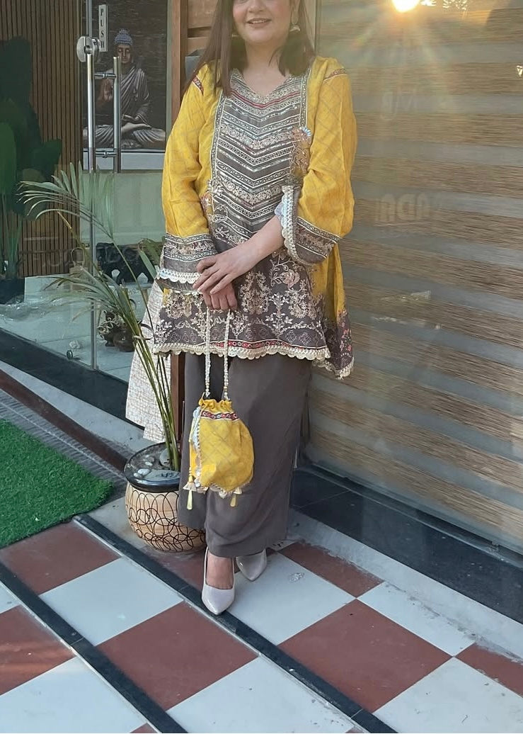 Partywear pure crepe designer coord set
