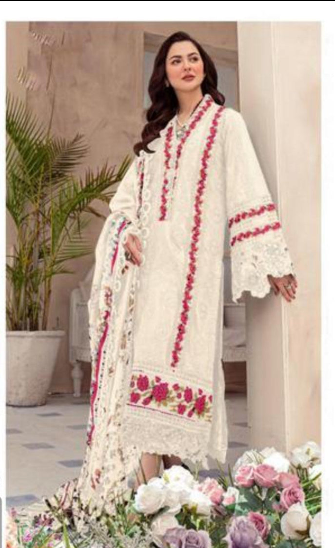 White Georgette Embroidery And Sequins Work Pakistani Suit