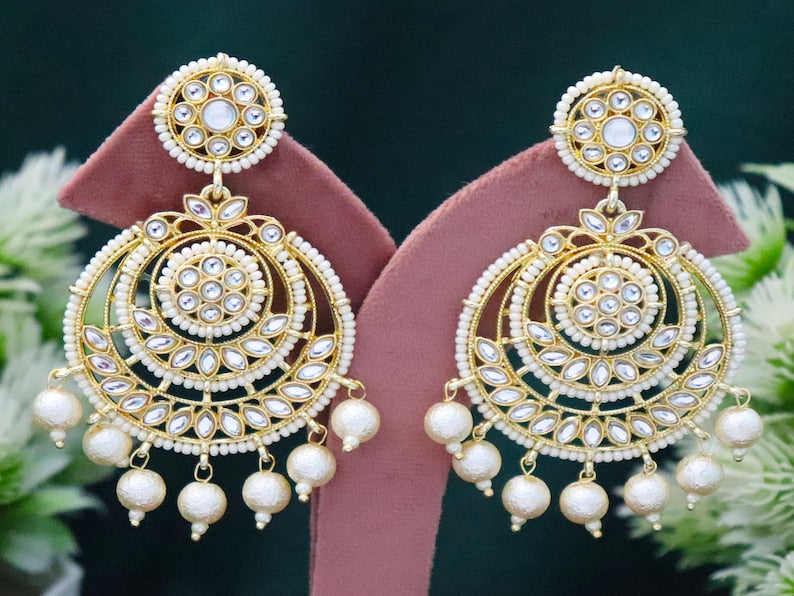 Designer Partywear Kundan and Pearl Long Dangler Pearl Earrings