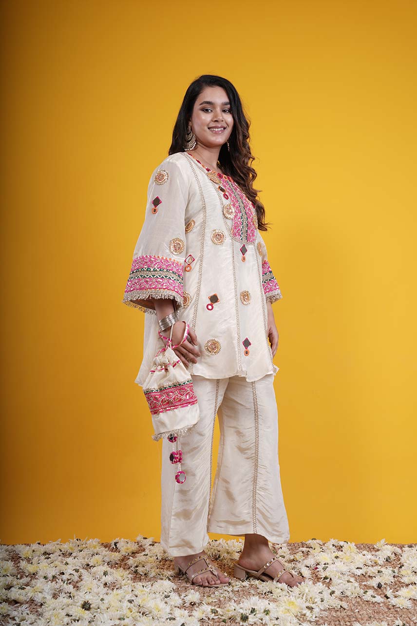 Partywear pure shimmer tissue designer gota patti coord set