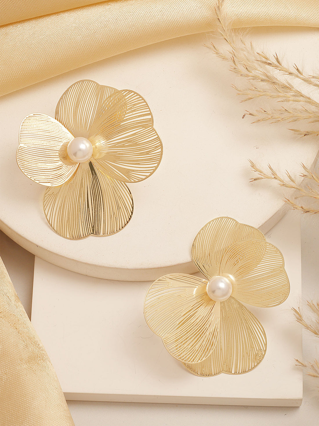 Partywear Celebrity Designer Floral Filgree Earrings for Women - 18K Gold Plated