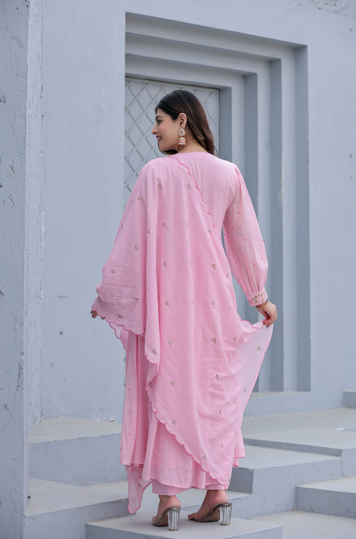 Pure Mul Cotton Anarkali Suit With Intricate Embroidery With Dupatta