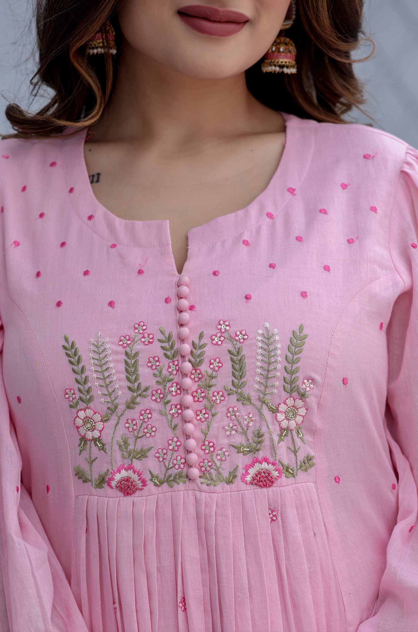 Pure Mul Cotton Anarkali Suit With Intricate Embroidery With Dupatta