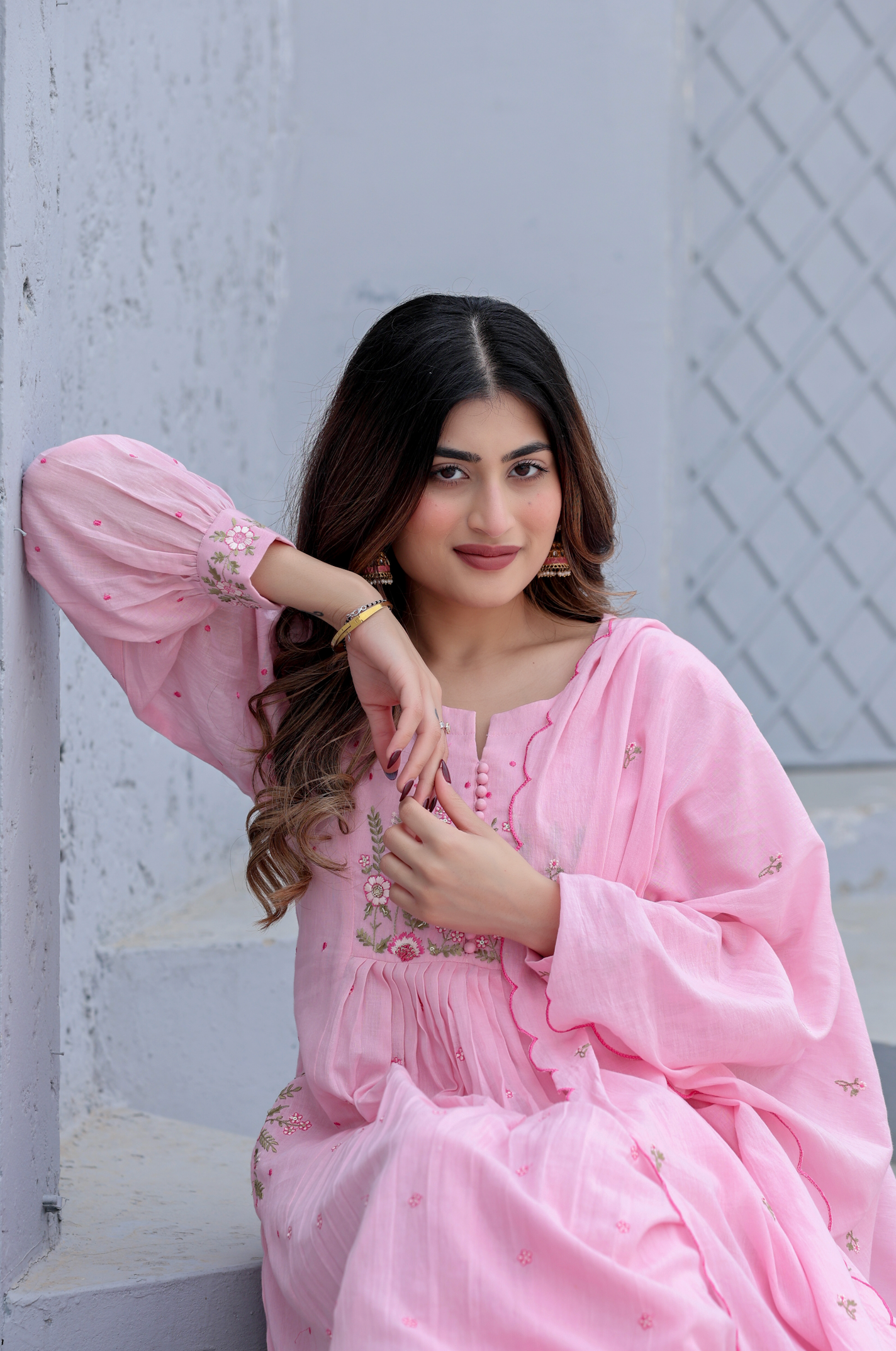 Pure Mul Cotton Anarkali Suit With Intricate Embroidery With Dupatta