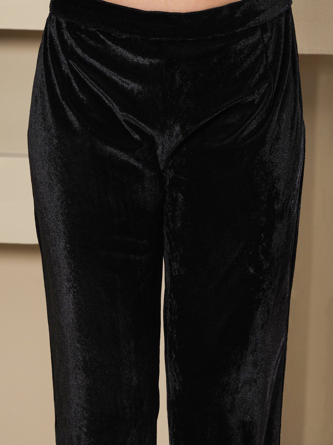 Designer Partywear Black Velvet Handwork Long Straight Shirt With Pants
