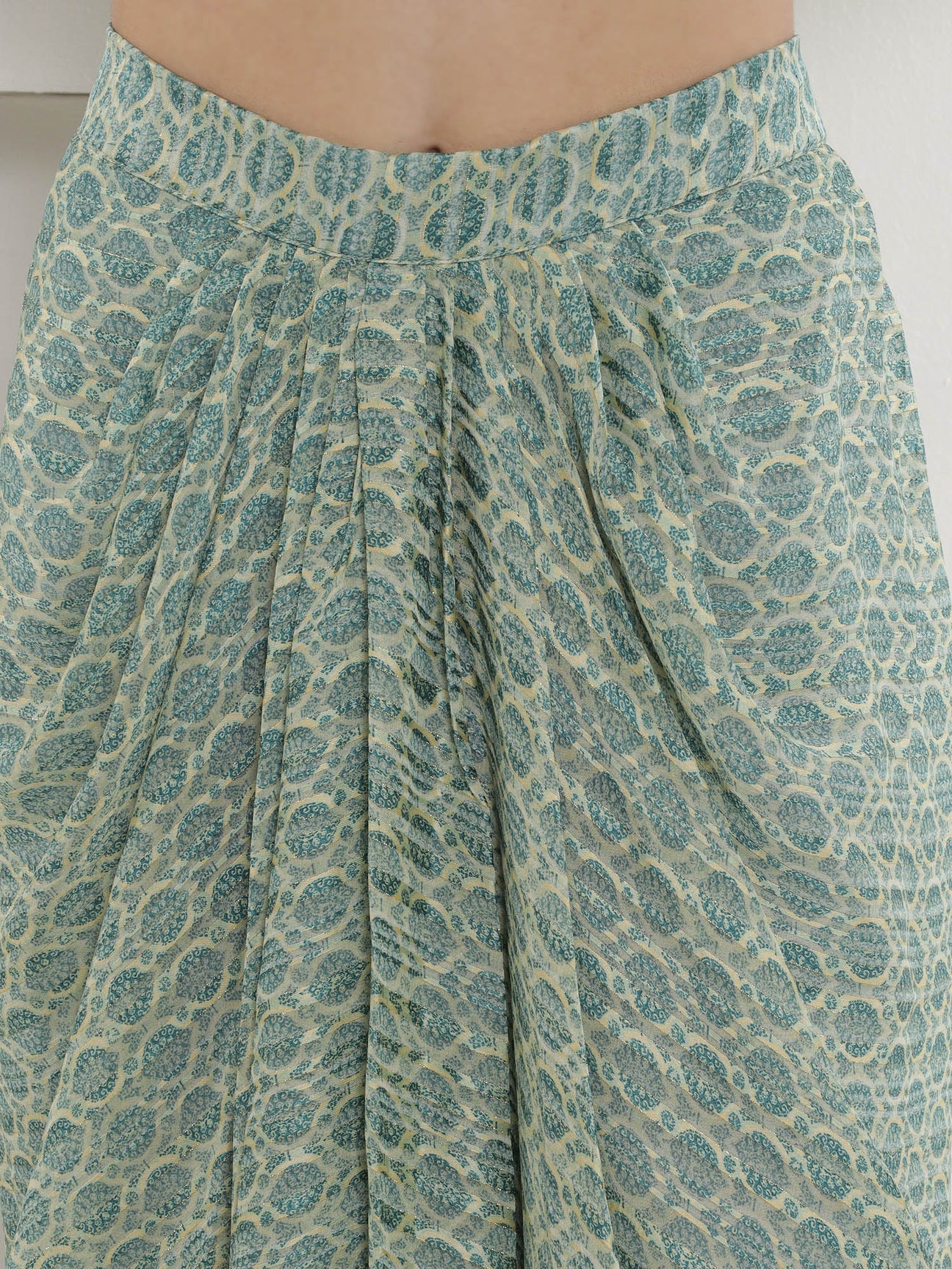 Designer Partywear Pista Green Mirror Work Cape Set