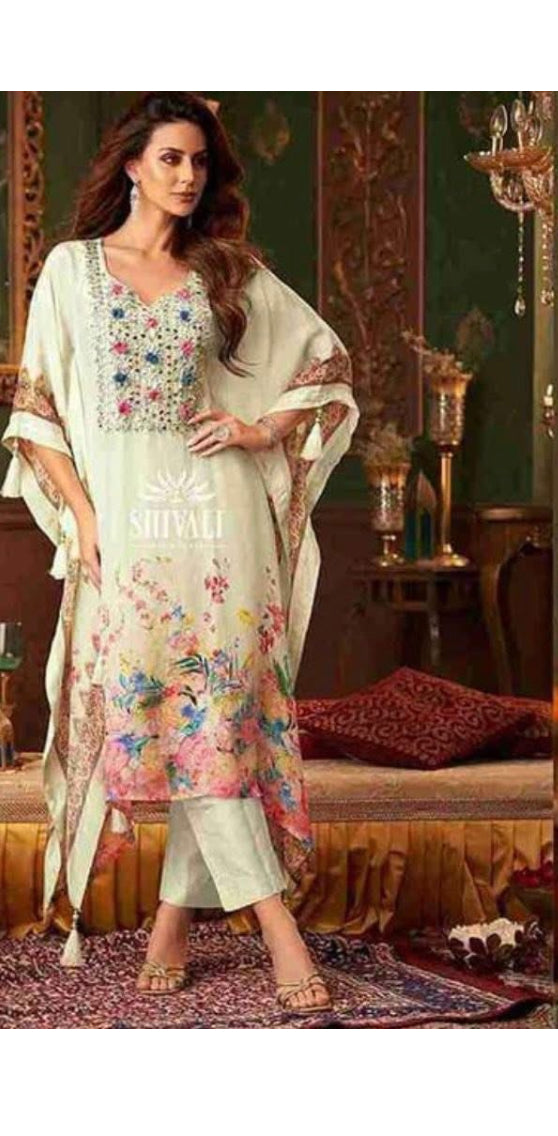 Designer Partywear Digital Print Kaftan Set With Gota Work