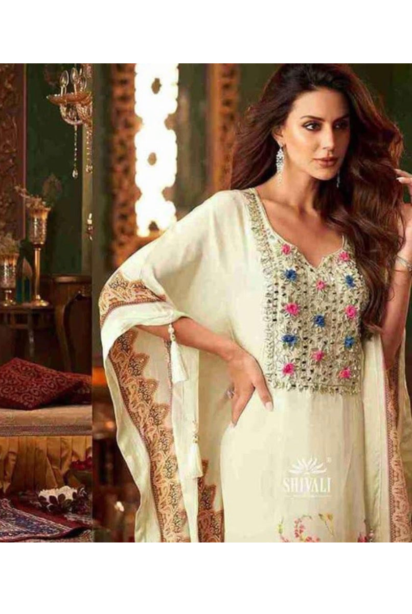 Designer Partywear Digital Print Kaftan Set With Gota Work