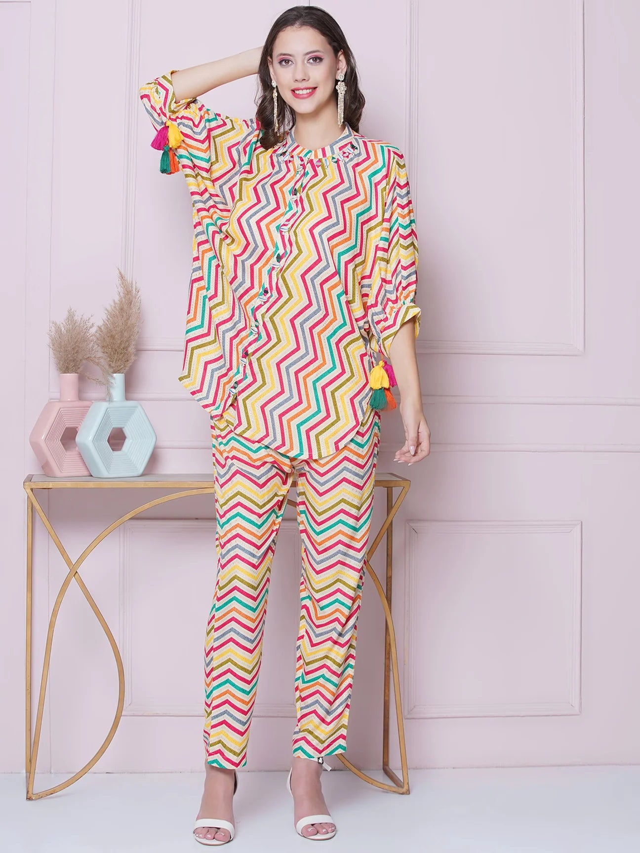 Printed Coord Set with Mirror Embroidery