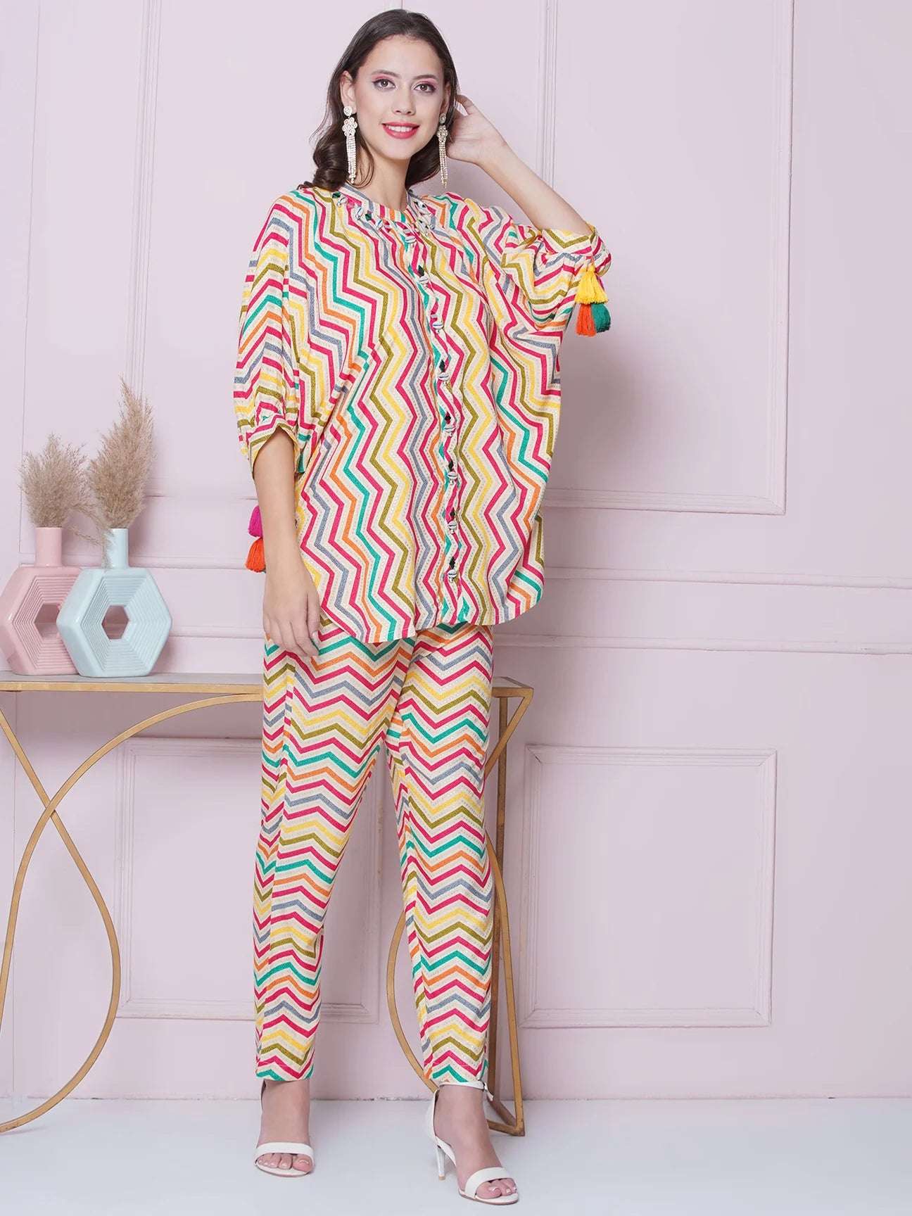 Printed Coord Set with Mirror Embroidery