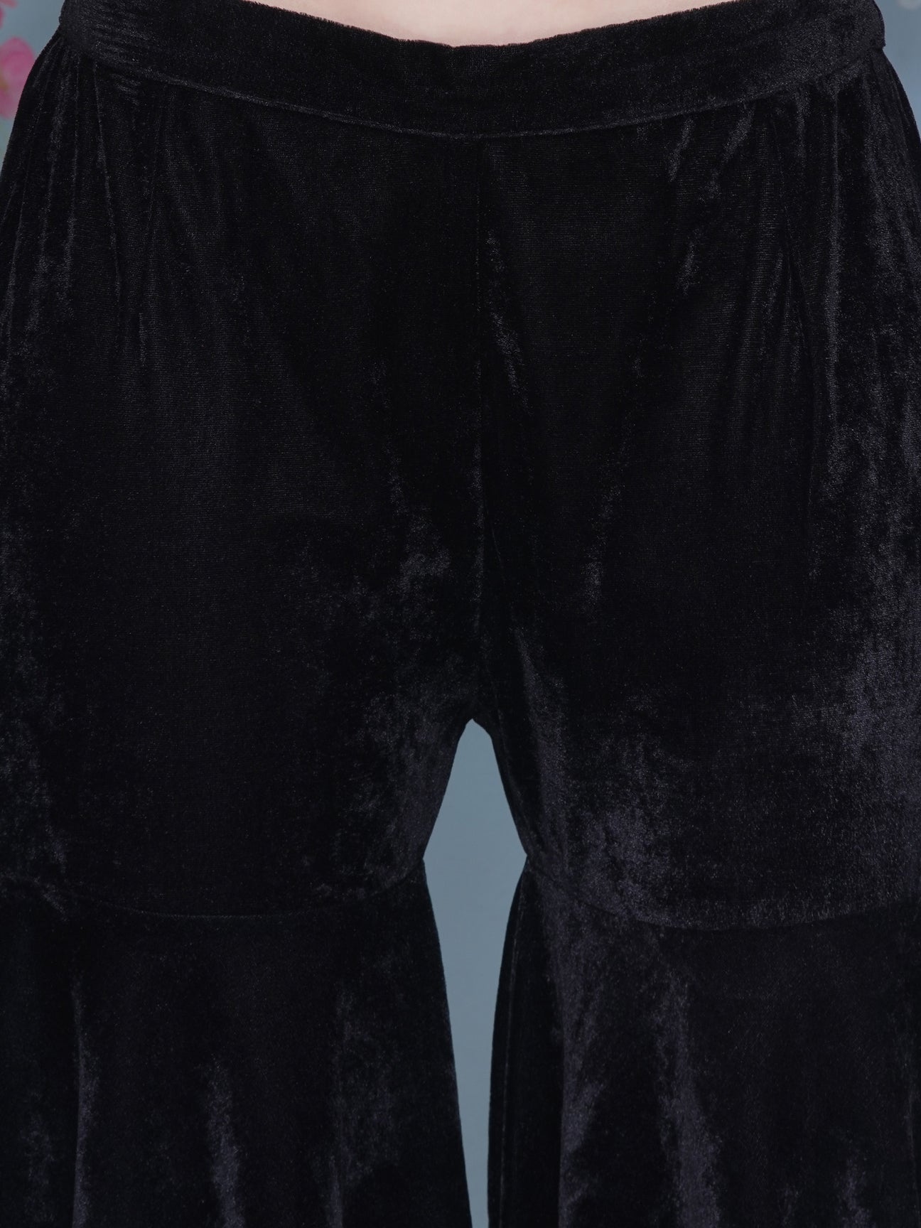 Designer Partywear Black Velvet Hand Embellished Kurta and Sharara Set