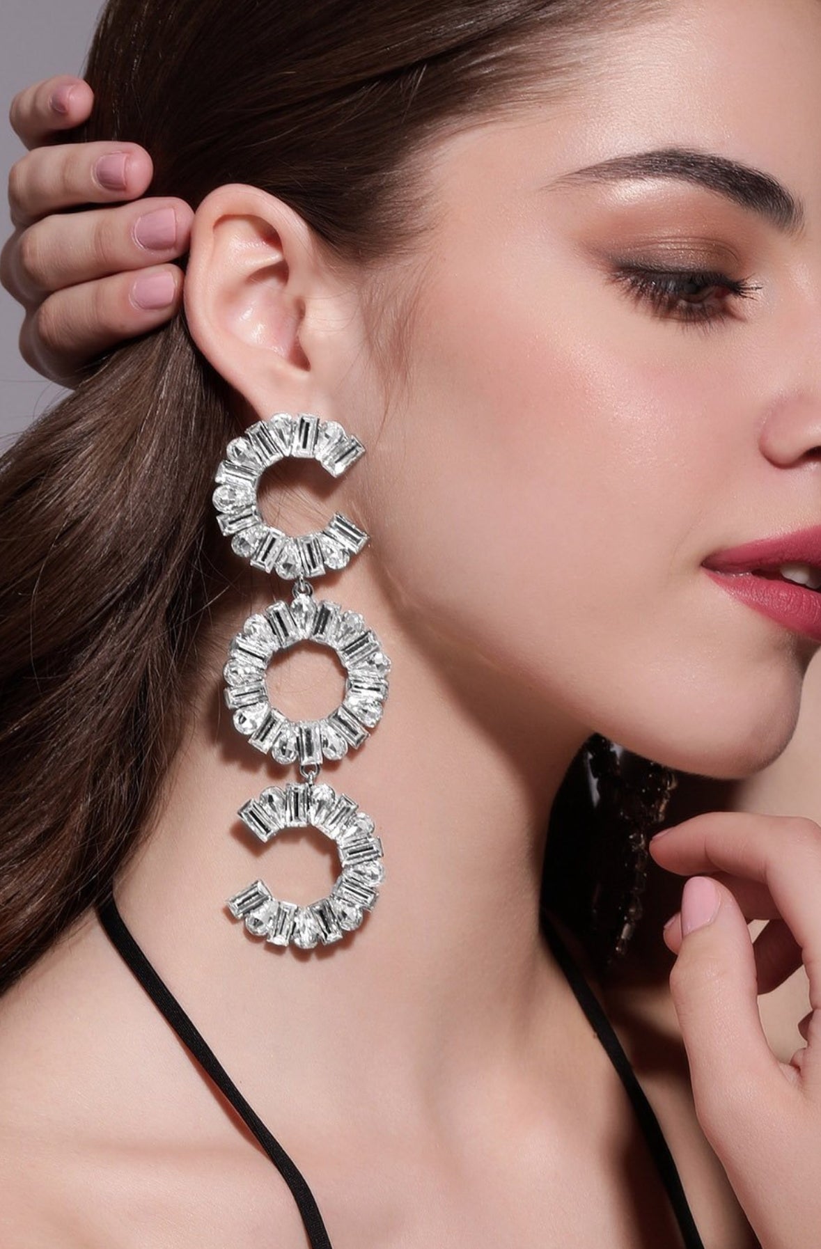 Designer Partywear Celebrity Style Long Dangler Crystal Earrings