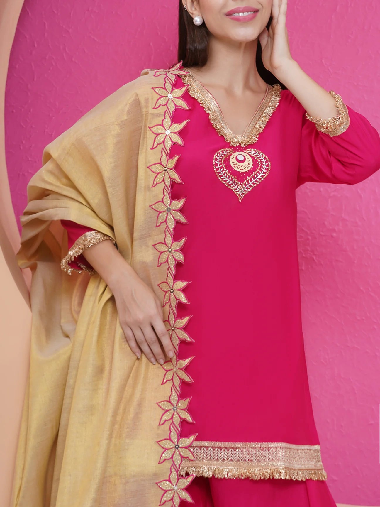 Pink Muslin sharara shirt and dupatta set