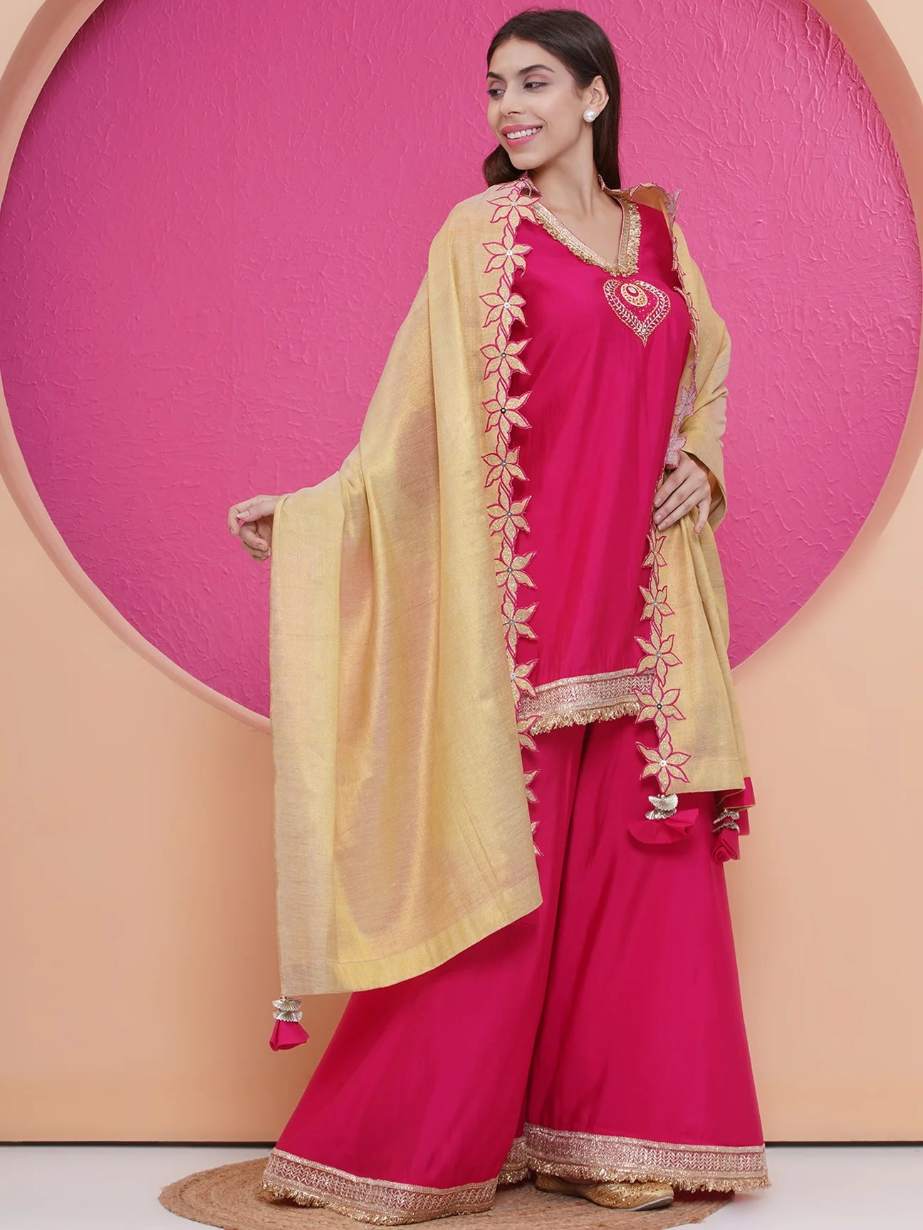 Pink Muslin sharara shirt and dupatta set