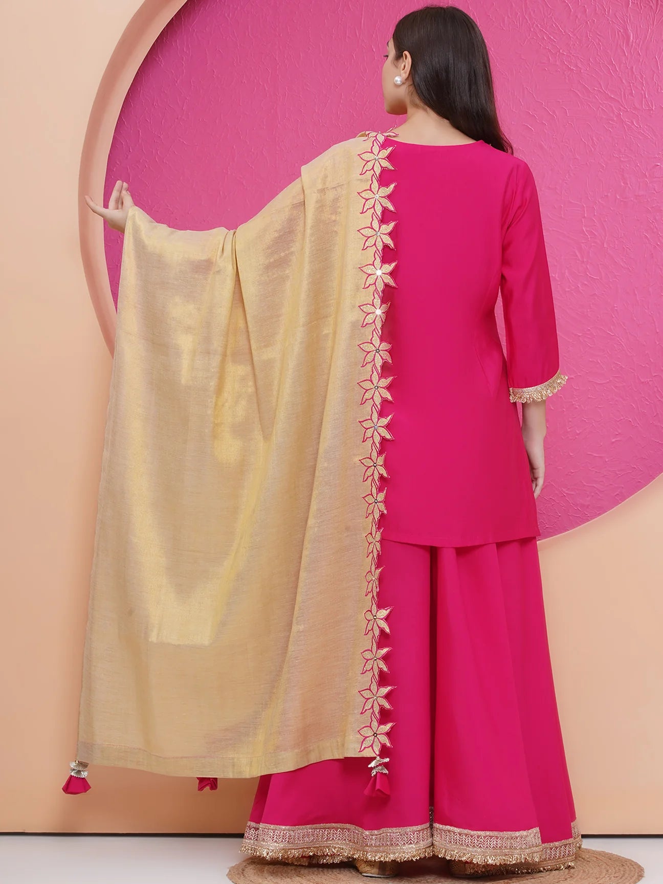 Pink Muslin sharara shirt and dupatta set
