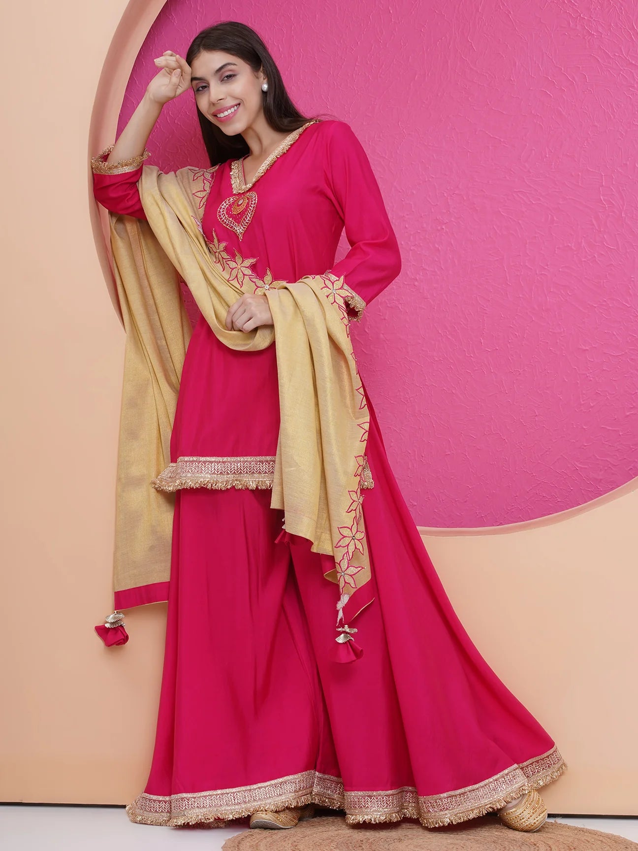 Pink Muslin sharara shirt and dupatta set