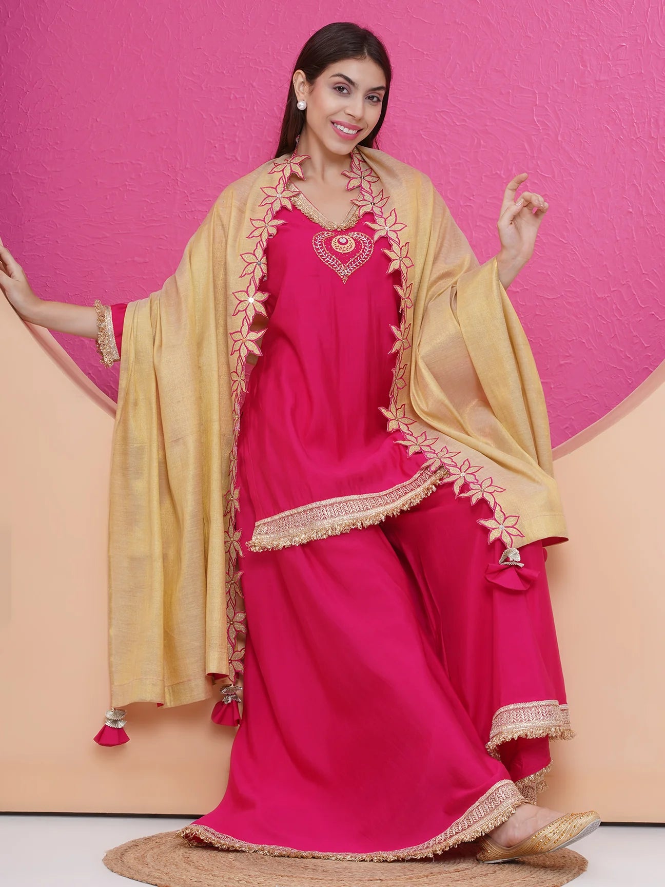 Pink Muslin sharara shirt and dupatta set