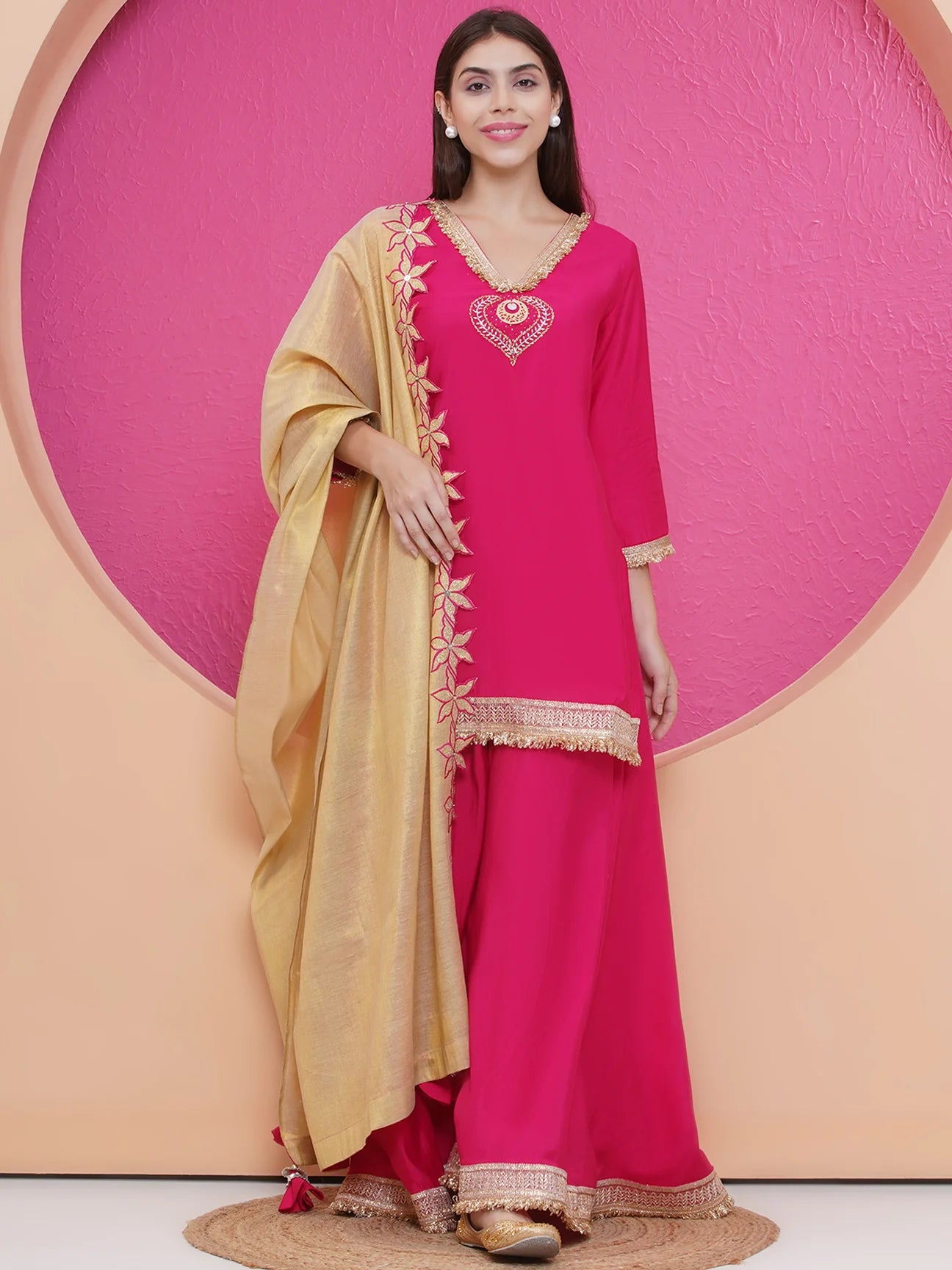 Pink Muslin sharara shirt and dupatta set