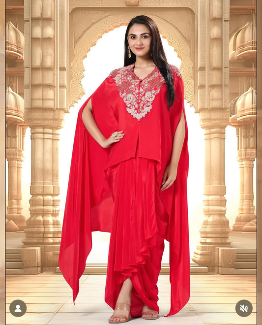 Partywear Designer Kaftan Tunic with Drape skirt  - Indowestern