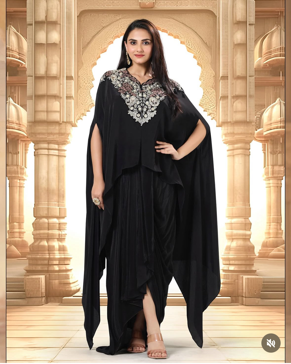 Partywear Designer Kaftan Tunic with Drape skirt - Indowestern Global Creations Partywear Designer Kaftan Tunic with Drape skirt - Indowestern Global Creations