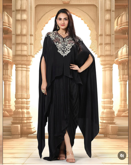 Partywear Designer Kaftan Tunic with Drape skirt  - Indowestern
