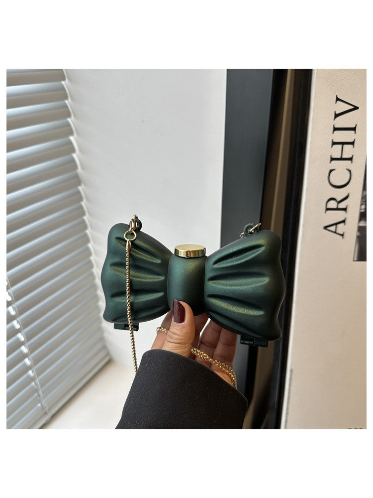 Designer Partywear Green Zinc Alloy Metal BowKnot Mini Clutch Bag