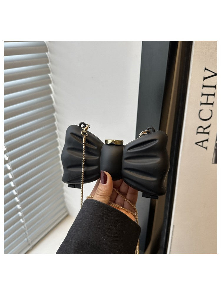 Designer Partywear Black Zinc Alloy Metal BowKnot Mini Clutch Bag
