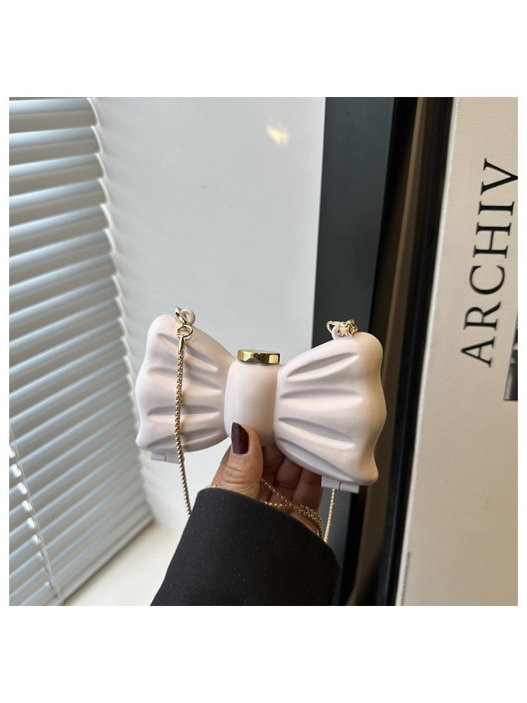 Designer Partywear White Zinc Alloy Metal BowKnot Mini Clutch Bag