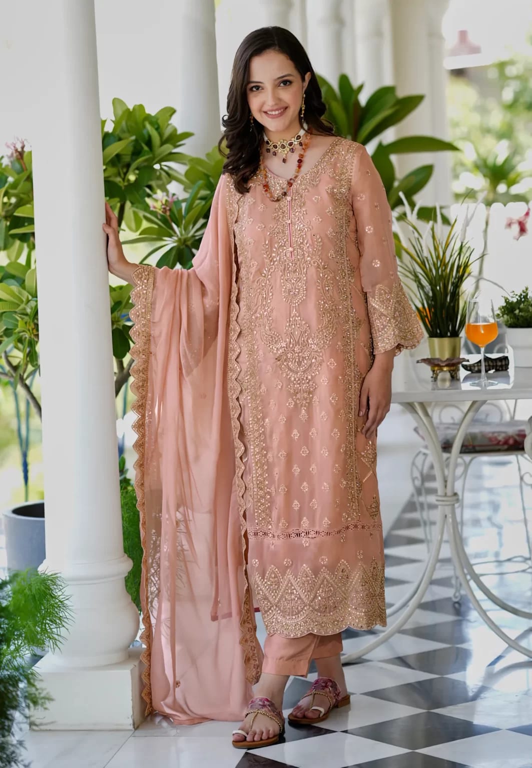Peach Embroidered Pakistani Salwar Suit